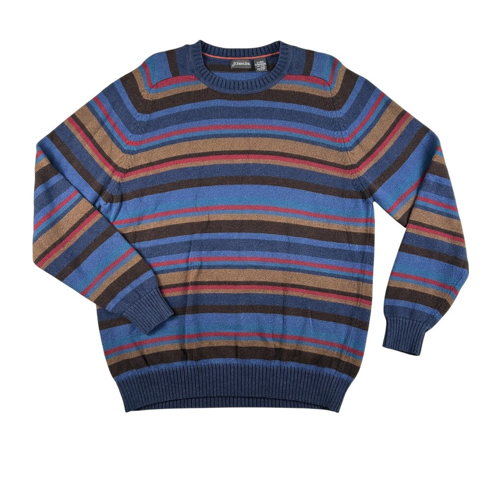 Vintage St. John's Bay Sweater Mens XL Stripe Cotton Crew Neck Knit Pullover